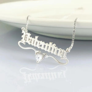 Personalized Heart Birthstone Name Necklace Stainless Steel Pendant