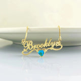 Personalized Heart Birthstone Name Necklace Stainless Steel Pendant