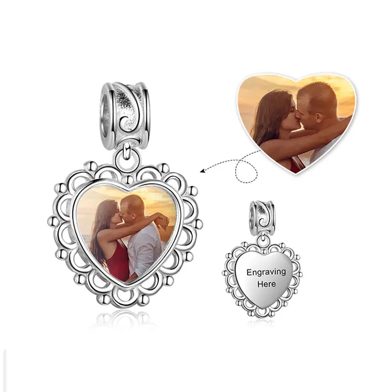 Personalized Heart Charms DIY Photo Engrave Beads for Bracelets