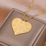 Heart Family Puzzle Necklace Name Necklace Stainless Steel Pendant Chain