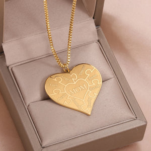 Heart Family Puzzle Necklace Name Necklace Stainless Steel Pendant Chain