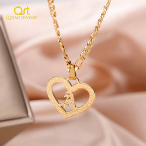 Custom Heart Initial Letter Pendant Necklace Stainless Steel Jewelry