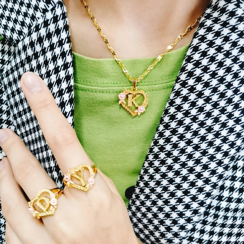 Personalized Heart Initial Necklace A-Z 26 Letter Ring Plated Jewelry