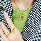 Personalized Heart Initial Necklace A-Z 26 Letter Ring Plated Jewelry