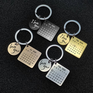 Personalized Heart Keychain Set Engraved King Date and Name Love Keyring