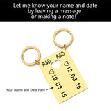 Personalized Heart Keychain Set Laser Engraved Date and Name Love Keyring Gift