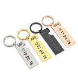 Personalized Heart Keychain Set Laser Engraved Date and Name Love Keyring Gift