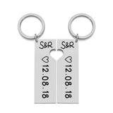 Personalized Heart Keychain Set Laser Engraved Date and Name Love Keyring Gift