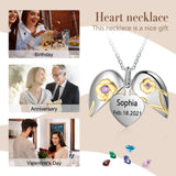 Heart Locket Necklace Engraved with Name & Date Flower Pendant
