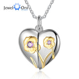 Heart Locket Necklace Engraved with Name & Date Flower Pendant