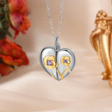 Heart Locket Necklace Engraved with Name & Date Flower Pendant