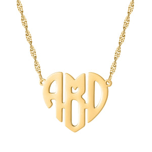 Heart Monogram Name Necklace Initials Charm Stainless Steel Choker