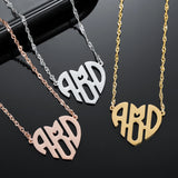 Heart Monogram Name Necklace Initials Charm Stainless Steel Choker