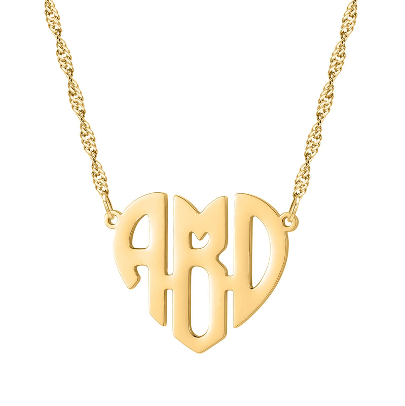 Heart Monogram Name Necklace Initials Charm Stainless Steel Choker