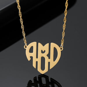 Heart Monogram Name Necklace Initials Charm Stainless Steel Choker