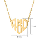 Heart Monogram Name Necklace Initials Charm Stainless Steel Choker