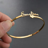 Personalized Heart Name Adjustable Cuff Bangles For Women Stainless Steel