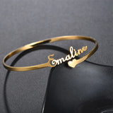 Personalized Heart Name Adjustable Cuff Bangles For Women Stainless Steel
