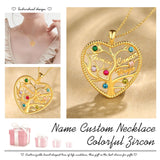 Personalized Heart Name Necklace Family Tree Pendant Birthstones