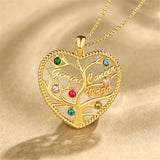 Personalized Heart Name Necklace Family Tree Pendant Birthstones