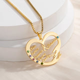Personalized Heart Necklace With Birthstone Child Name Birthstone Pendant