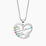 Personalized Heart Necklace With Birthstone Child Name Birthstone Pendant