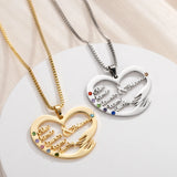 Personalized Heart Necklace With Birthstone Child Name Birthstone Pendant