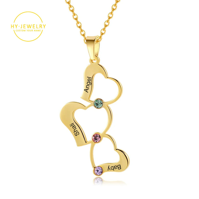 Personalized Heart Necklace With Birthstone Stainless Steel Name Necklace