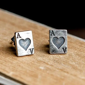 Personalized Heart Poker Cards Earrings 925 Sterling Silver Punk Style Jewelry