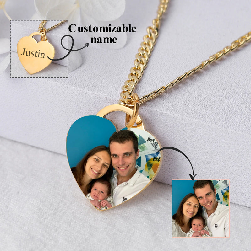 Heart Shaped Photo Pendant Stainless Steel Couples Necklace