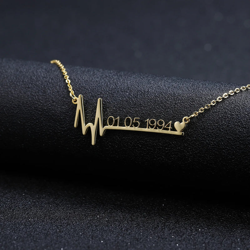 Personalized Heartbeat Name Necklace 18K Nameplated Rose Jewelry Gift