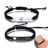 His and Her Couple Bracelets Hollow Heart Stainless Steel ID Rope Chain