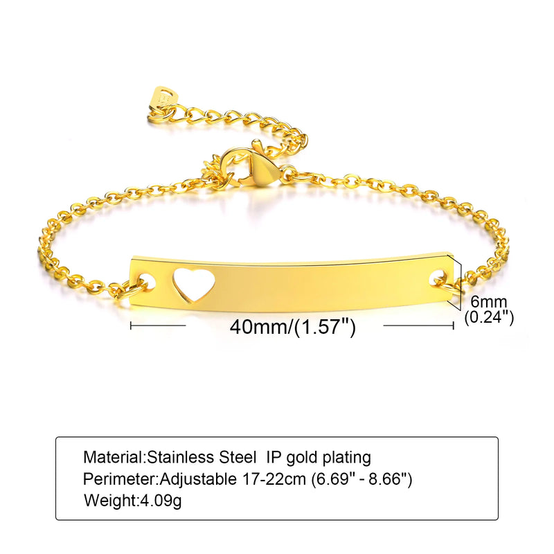 Engraved ID Heart Bracelet, Stainless Steel Chain