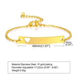 Engraved ID Heart Bracelet, Stainless Steel Chain