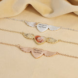 Custom Copper Angel Wing Heart Pendant with Engraved Text and Photo