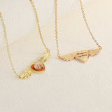 Custom Copper Angel Wing Heart Pendant with Engraved Text and Photo
