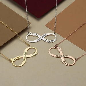 Personalized Infinity Name Necklace Date Pendant Stainless Steel