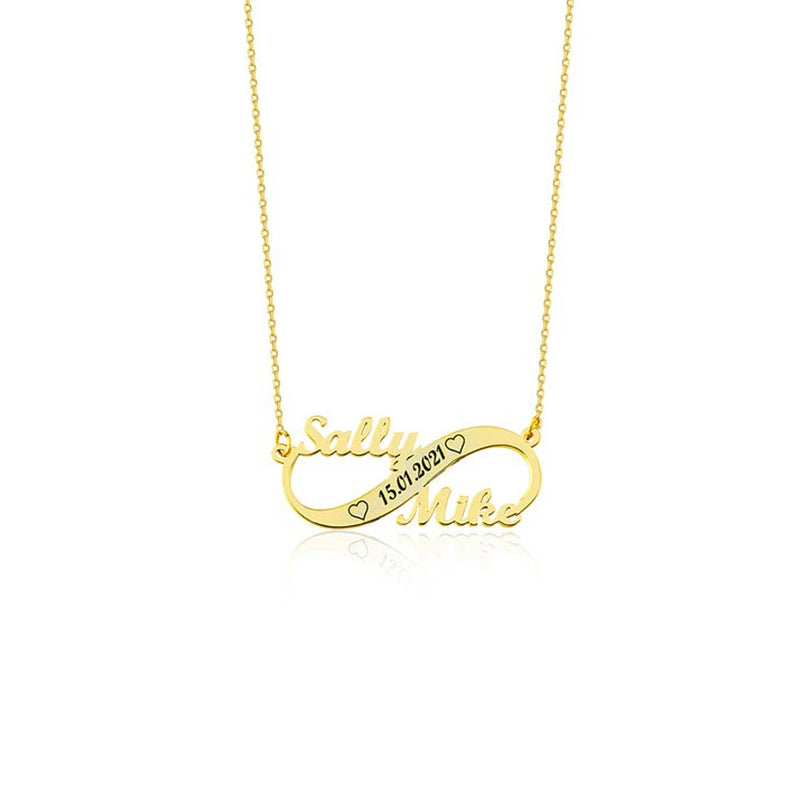 Personalized Infinity Name Necklace Date Pendant Stainless Steel