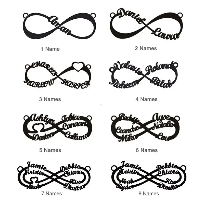 Personalized Infinity Necklace with Multiple Names Stainless Steel Pendant
