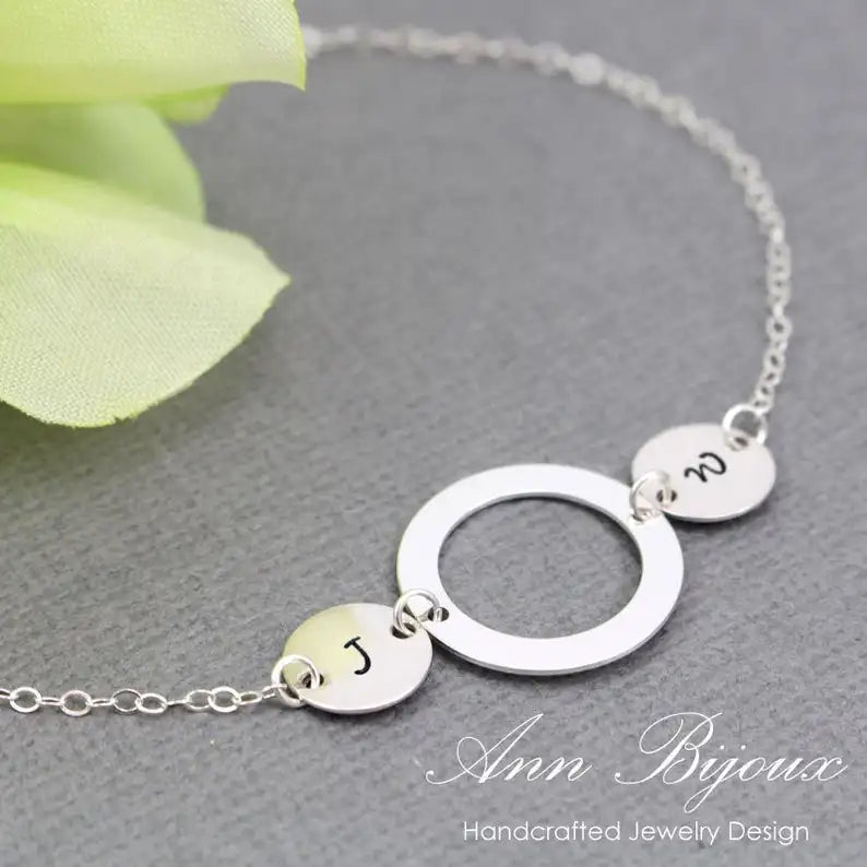 Personalized Initial Chain Link Bracelet, Hand Stamped Family Initial Bracelet