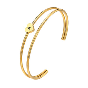 Personalized Initial Heart Bangle, Letter Cuff Bracelet, Engraving Jewelry
