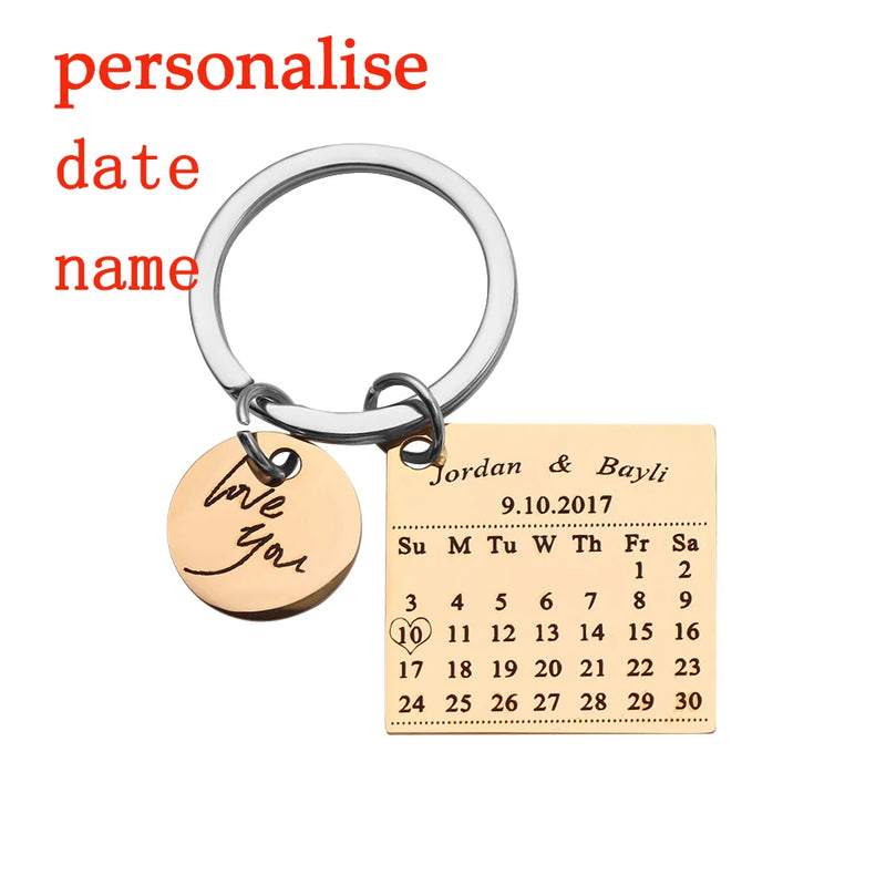 Personalized Initial Letter Calendar Keychain Birthday Date Key ring