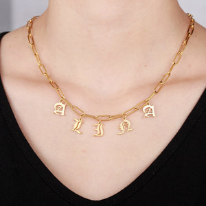Custom Initial Letter Choker Necklace with Old English Name Plate