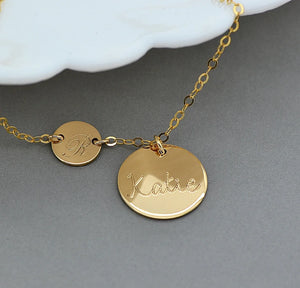Personalized Initial Necklace,Engraved Disc Necklace