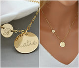 Personalized Initial Necklace,Engraved Disc Necklace