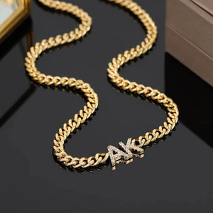 Custom Initials Name Necklace with Cuban Chain - Zircon Letters Necklace