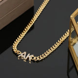 Custom Initials Name Necklace with Cuban Chain - Zircon Letters Necklace