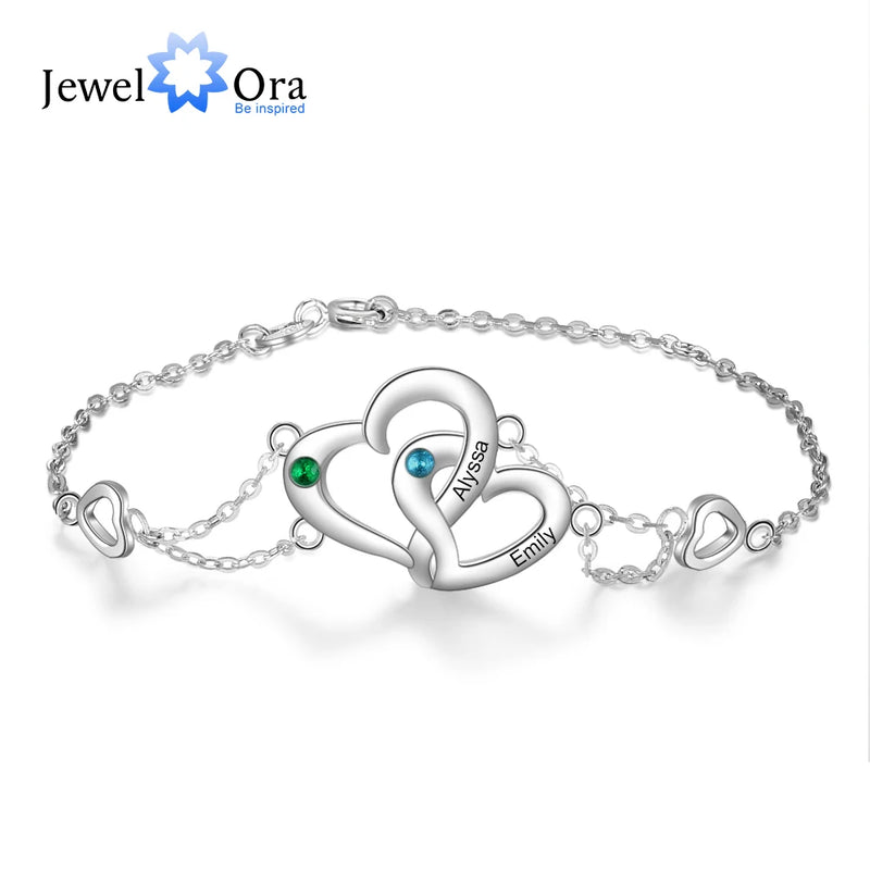 Custom Heart Bracelet with Birthstone & Engraved Name