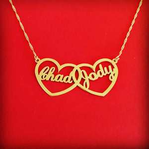 Personalized Double Hearts Birthstone Necklace Engraved Names Jewelry