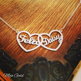 Personalized Double Hearts Birthstone Necklace Engraved Names Jewelry